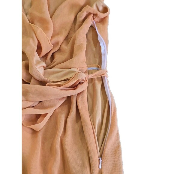 ASOS Formal Maxi Dress Womens Size 6 Faux Wrap Orange Flutter Sleeves Cape - Picture 9 of 11